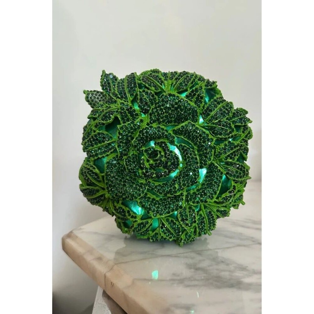 Green ROSE Cristal Rhinestone clutch